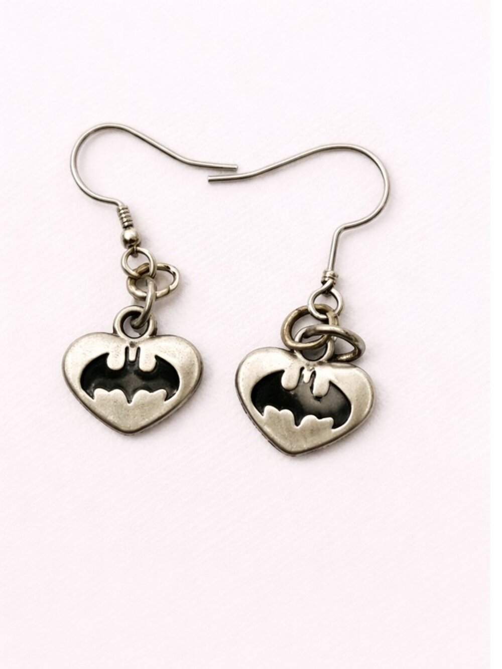 DC Comics Batman Heart Dangle Earrings Silver Tone
